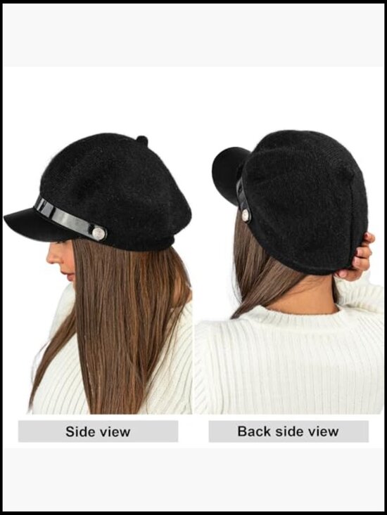Angora Wool Newsboy Hat with Scarf - Knit Chauffeur Cap with Brim - Winter